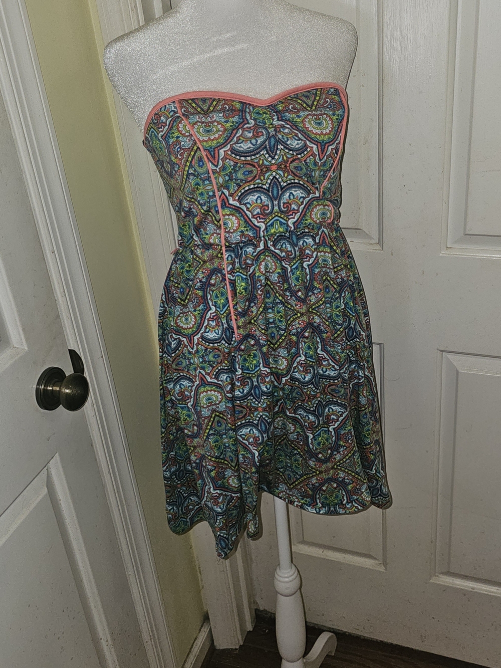 Xhilaration Strapless Paisley Sundress with Coral Trim